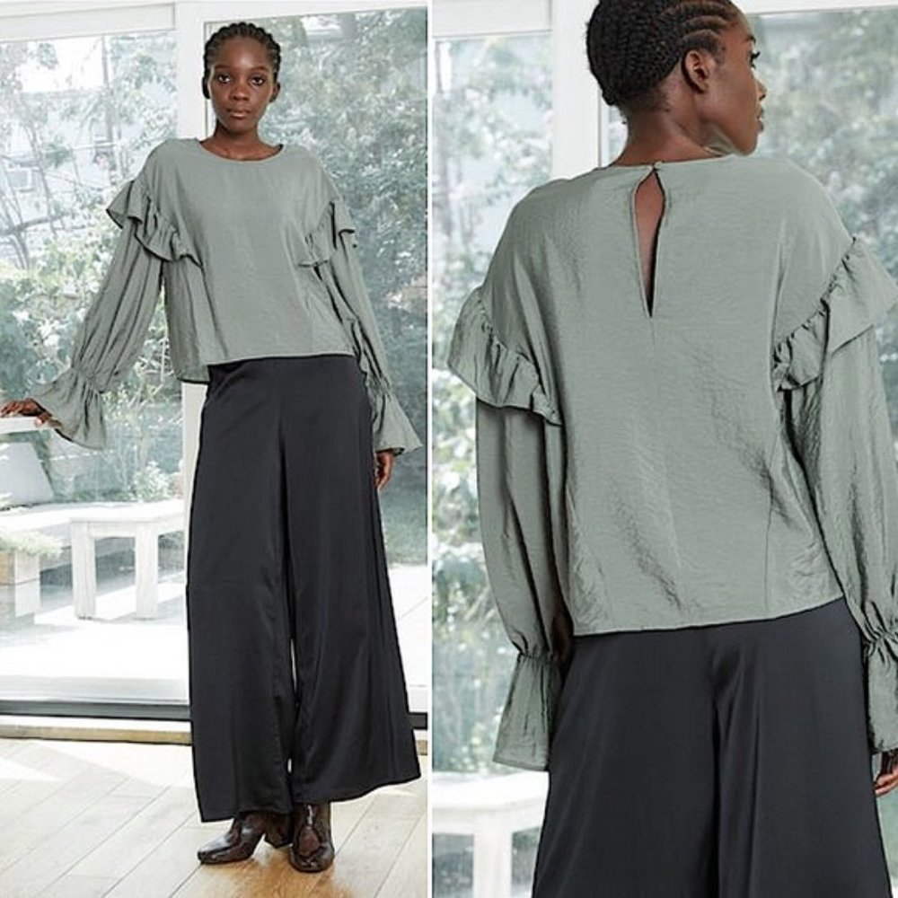 Prologue Long Sleeve Ruffle Tafetta Top Size M